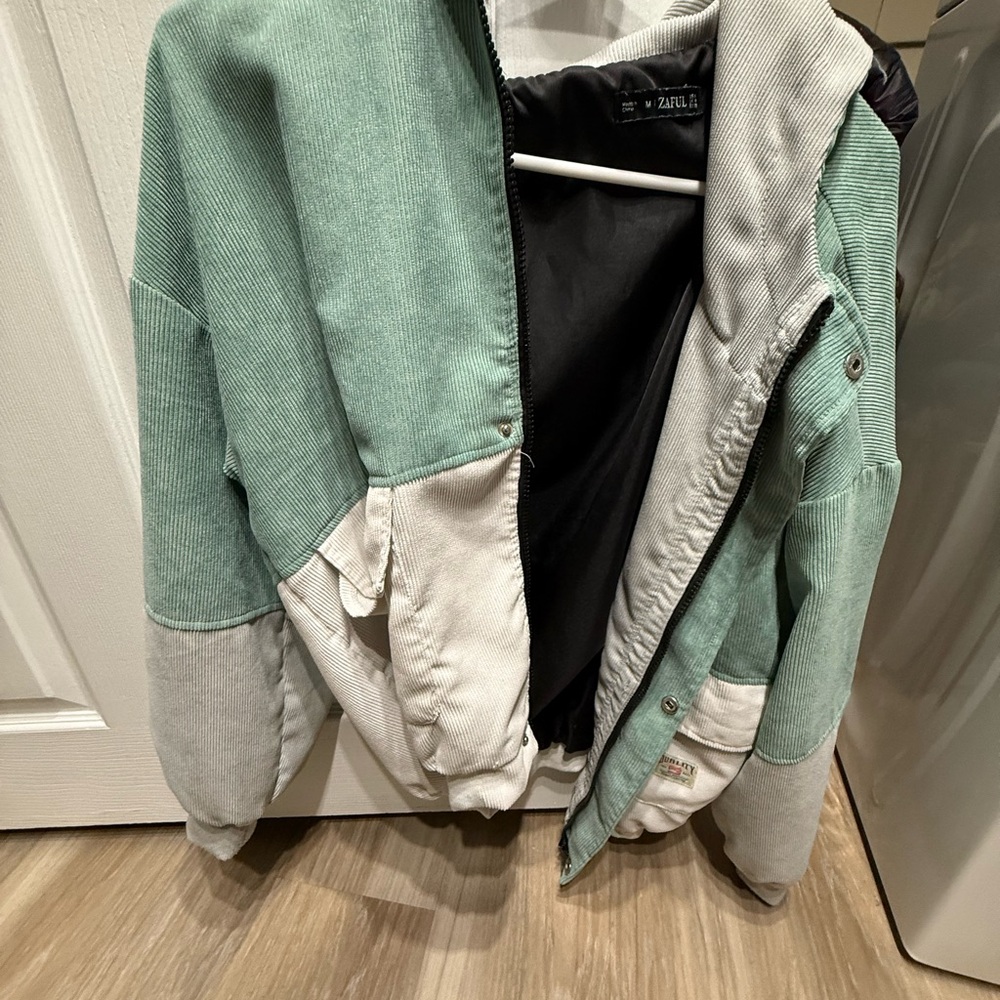 Zaful Mint and Light Gray Corduroy Jacket